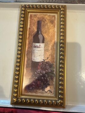 C. Winterle Olson Picture Framed Print Wine Bottle & Grapes Gold Frame
